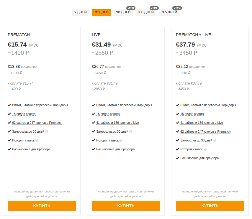 Страница тарифов BreakingBet