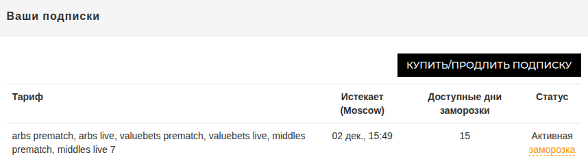 Активная подписка в профиле