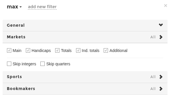 Section Marchés du filtre