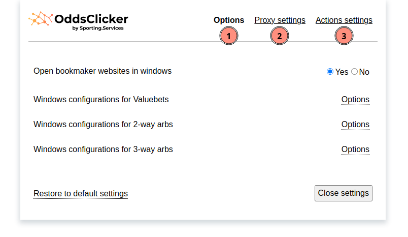 main settings oddsclicker