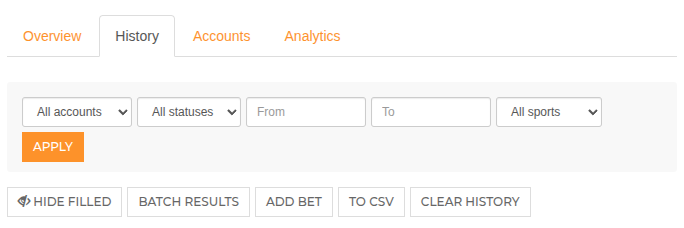 History page with the CSV export button